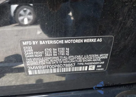 2023 BMW 330I xDrive из США, поврежденный, VIN 3MW89FF00P8D78867